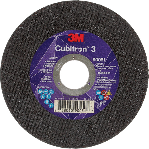 Cubitron 3 Cut-Off Wheel, 4-1/2" x 0.04", 7/8" Arbor, Type T1, Ceramic, 13300 RPM OSI Industrial Sales