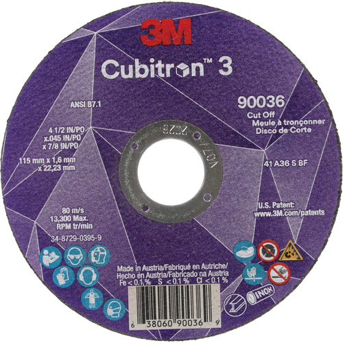 Meule &agrave; tronçonner Cubitron 3, 4-1/2" x 0,045", Arbre de 7/8", Type T1, C&eacute;ramique, 13 300 Tr/min OSI Industrial Sales