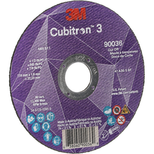 Meule &agrave; tronçonner Cubitron 3, 4-1/2" x 0,045", Arbre de 7/8", Type T1, C&eacute;ramique, 13 300 Tr/min OSI Industrial Sales