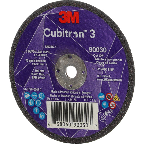 Meule &agrave; tronçonner Cubitron 3, 3" x 0,035", Arbre de 1/4", Type T1, C&eacute;ramique, 21000 Tr/min OSI Industrial Sales