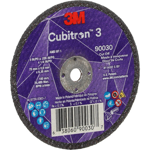 Meule &agrave; tronçonner Cubitron 3, 3" x 0,035", Arbre de 1/4", Type T1, C&eacute;ramique, 21000 Tr/min OSI Industrial Sales