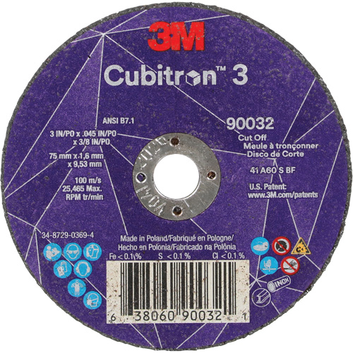 Meule &agrave; tronçonner Cubitron 3, 3" x 0,045", Arbre de 3/8", Type T1, C&eacute;ramique, 21000 Tr/min OSI Industrial Sales