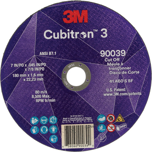 Meule &agrave; tronçonner Cubitron 3, 7" x 0,09", Arbre de 7/8", Type T27, C&eacute;ramique, 8500 Tr/min OSI Industrial Sales