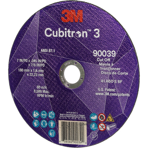 Meule &agrave; tronçonner Cubitron 3, 7" x 0,09", Arbre de 7/8", Type T27, C&eacute;ramique, 8500 Tr/min OSI Industrial Sales
