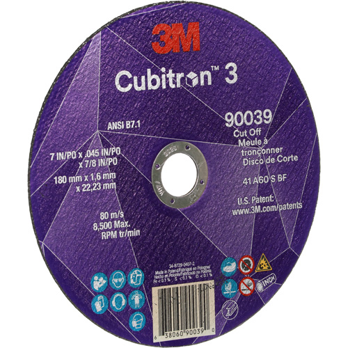 Meule &agrave; tronçonner Cubitron 3, 7" x 0,09", Arbre de 7/8", Type T27, C&eacute;ramique, 8500 Tr/min OSI Industrial Sales