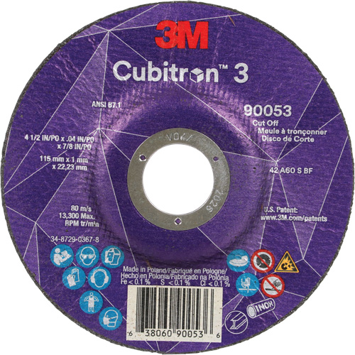 Meule &agrave; tronçonner Cubitron 3, 4-1/2" x 0,04", Arbre de 7/8", Type T27, C&eacute;ramique, 13 300 Tr/min OSI Industrial Sales