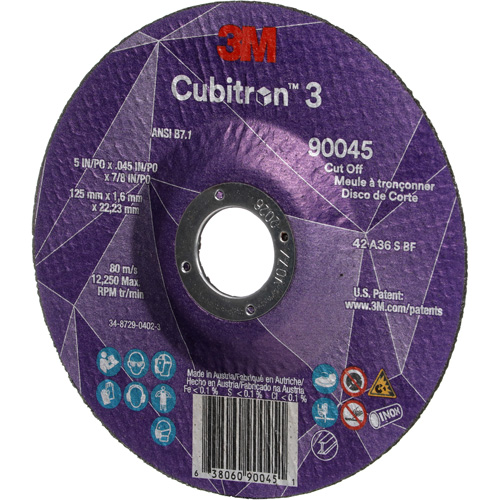 Cubitron 3 Cut-Off Wheel, 5" x 0.045", 7/8" Arbor, Type T27, Ceramic, 12250 RPM OSI Industrial Sales