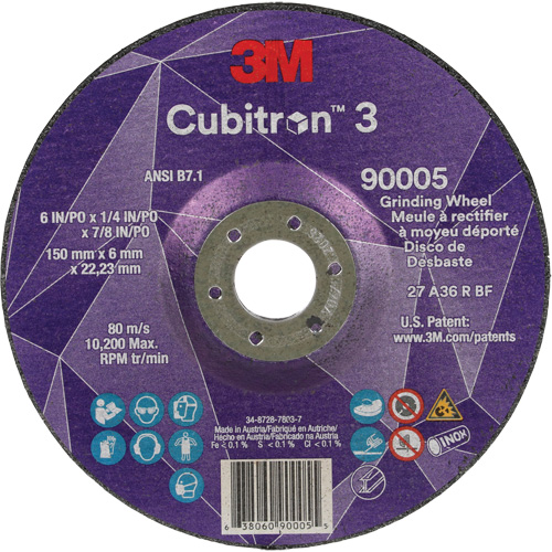 Cubitron 3 Depressed Centre Grinding Wheel, 6" x 1/4", 7/8" Arbor, Ceramic, Type T27 OSI Industrial Sales