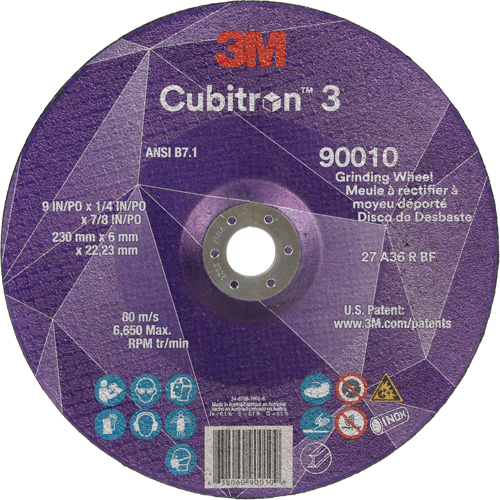 Cubitron 3 Depressed Centre Grinding Wheel, 9" x 1/4", 7/8" Arbor, Ceramic, Type T27 OSI Industrial Sales