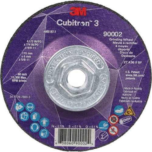 Cubitron 3 Depressed Centre Grinding Wheel, 4-1/2" x 1/4", 5/8"-11 Arbor, Ceramic, Type T27 OSI Industrial Sales