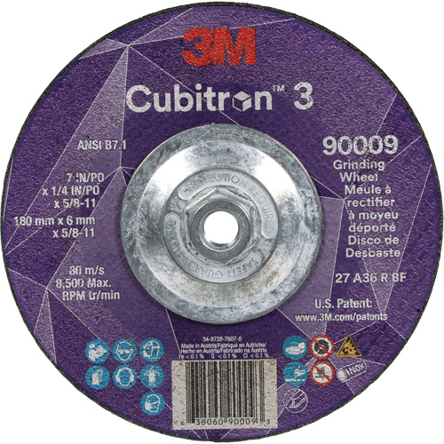 Cubitron 3 Depressed Centre Grinding Wheel, 7" x 1/4", 5/8"-11 Arbor, Ceramic, Type T27 OSI Industrial Sales