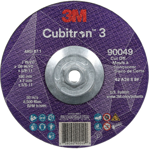 Cubitron 3 Cut-Off Wheel, 7" x 0.09", 5/8"-11 Arbor, Type T27, Ceramic, 8500 RPM OSI Industrial Sales