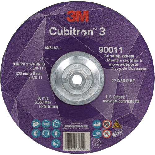 Cubitron 3 Depressed Centre Grinding Wheel, 9" x 0.25", 5/8"-11 Arbor, Ceramic, Type T27 OSI Industrial Sales