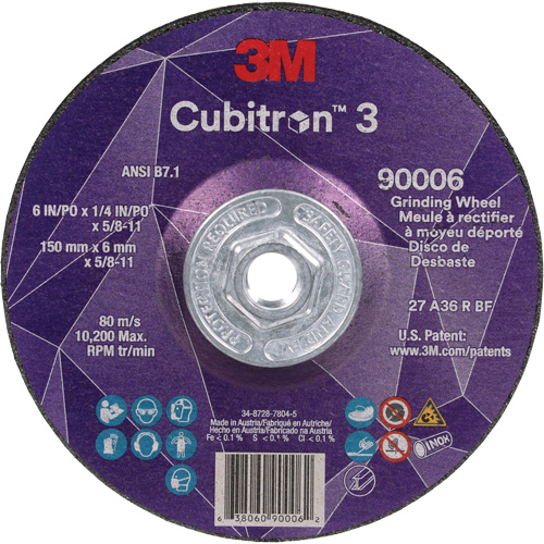 Cubitron 3 Depressed Centre Grinding Wheel, 6" x 0.25", 5/8"-11 Arbor, Ceramic, Type T27 OSI Industrial Sales