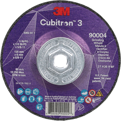 Cubitron 3 Depressed Centre Grinding Wheel, 5" x 0.25", 5/8"-11 Arbor, Ceramic, Type T27 OSI Industrial Sales