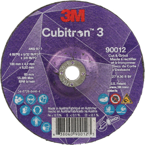 Cubitron 3 Cut and Grind Wheel, 4" x 5/32", 3/8" Arbor, Type 27, 36 Grit, Ceramic OSI Industrial Sales
