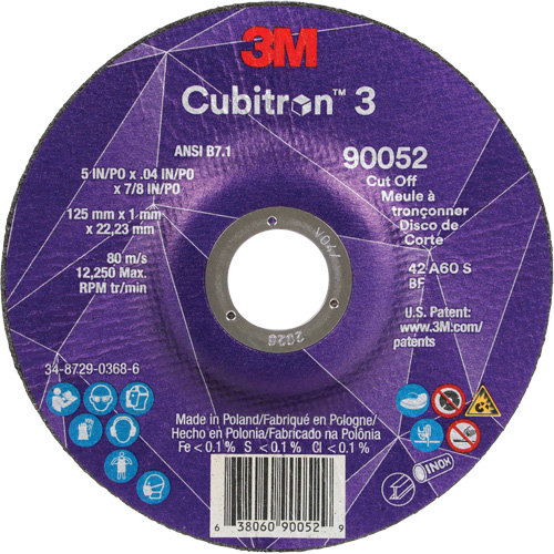 Meule &agrave; tronçonner Cubitron 3, 5" x 0,04", Arbre de 7/8", Type 27, C&eacute;ramique, 60 Tr/min OSI Industrial Sales