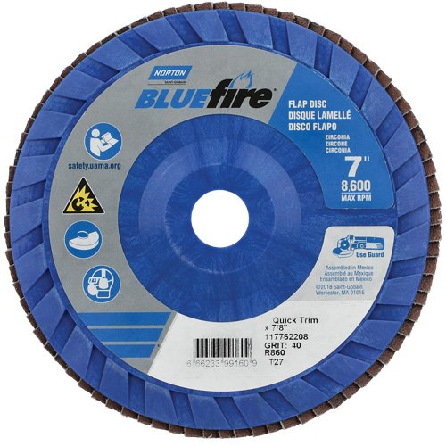 BlueFire Quick Trim Flap Disc, 7" x 7/8", Type 27, 40 Grit, Zirconia Alumina OSI Industrial Sales