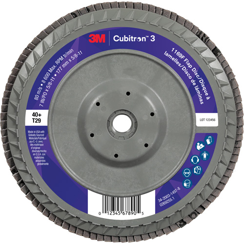 Disque &agrave; lamelles conique 1169F Cubitron 3 &agrave; changement rapide, 7" x 5/8"-11, Type T29, Grain 40+, C&eacute;ramique OSI Industrial Sales
