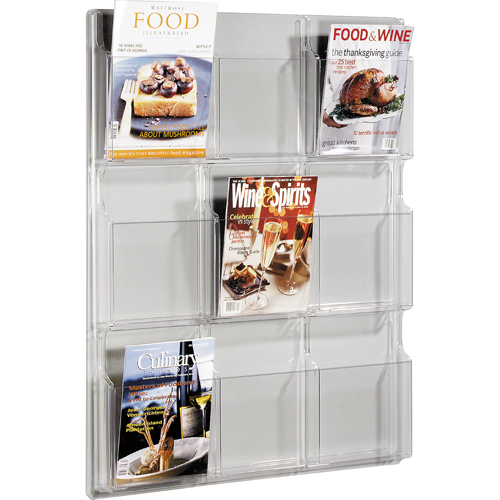 Literature Displays, Wall Mount, 9 Slots, Plastic, 30" W x 2" D x 36-7/8" H OSI Industrial Sales