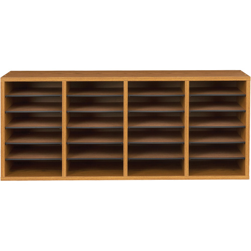 Adjustable Compartment Literature Organizer, Stationary, 24 Slots, Wood, 39-1/4" W x 11-3/4" D x 16-1/4" H OSI Industrial Sales