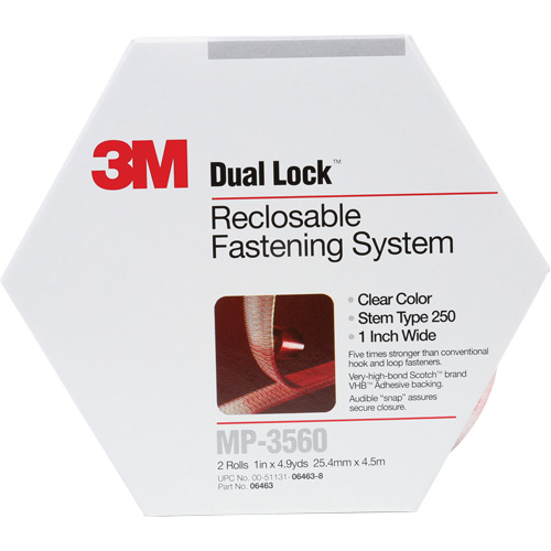 Attache refermable Dual Lock, Auto-appariement, 5 vg x 1", Adh&eacute;sif, Transparent OSI Industrial Sales
