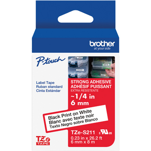 Ruban lamin&eacute; tr&egrave;s-r&eacute;sistant pour &eacute;tiqueteuses P-Touch, 6 mm x 8 m, Noir sur blanc OSI Industrial Sales