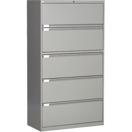 Lateral Filing Cabinet, Steel, 5 Drawers, 36" W x 18" D x 65-1/2" H, Grey OSI Industrial Sales