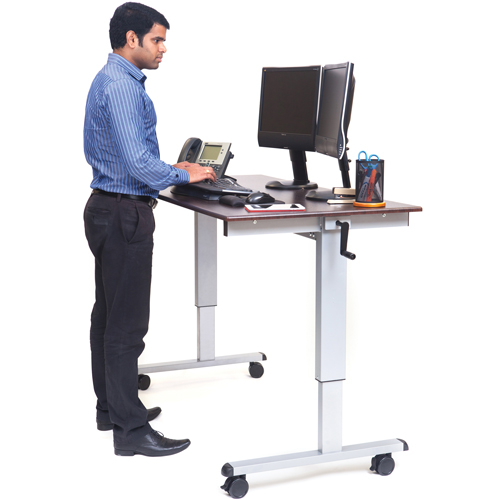 Adjustable Stand-Up Workstations, Stand-Alone Desk, 48-1/2" H x 59" W x 29-1/2" D, Walnut OSI Industrial Sales