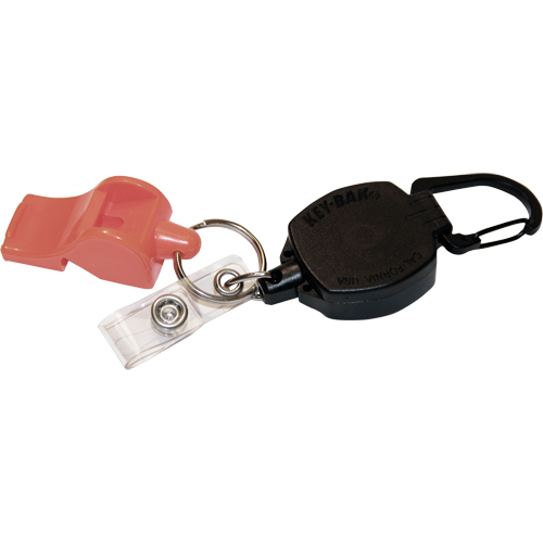 Self Retracting ID Badge and Key Reel with Whistle, Zinc Alloy Metal, 24" Cable, Carabiner Attachment OSI Industrial Sales