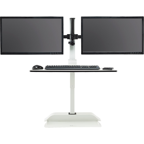 Soar Sit/Stand Electric Desk with Dual Monitor Arm, Desktop Unit, 37-1/4" H x 27-3/4" W x 22" D, White OSI Industrial Sales