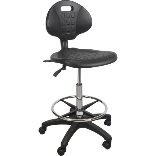 Heavy-Duty Ergonomic Stool, Mobile, Adjustable, 39" - 48", Polyurethane Seat, Black OSI Industrial Sales