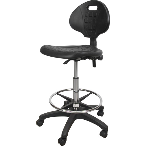 Heavy-Duty Ergonomic Stool, Mobile, Adjustable, 39" - 48", Polyurethane Seat, Black OSI Industrial Sales