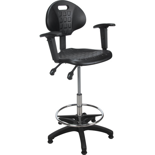 Heavy-Duty Ergonomic Stool with Adjustable Arm Rests, Stationary, Adjustable, 39" - 48", Polyurethane Seat, Black OSI Industrial Sales