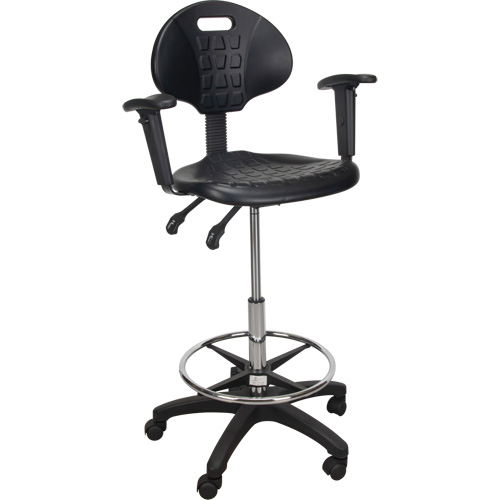 Heavy-Duty Ergonomic Stool with Adjustable Arm Rests & Nylon Stem Casters, Mobile, Adjustable, 39" - 48", Polyurethane Seat, Black OSI Industrial Sales