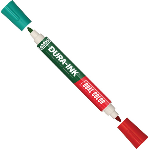 Marqueur &agrave; encre permanente et double couleur Markal Dura-Ink, Vert/Rouge, Pointe Ronde OSI Industrial Sales