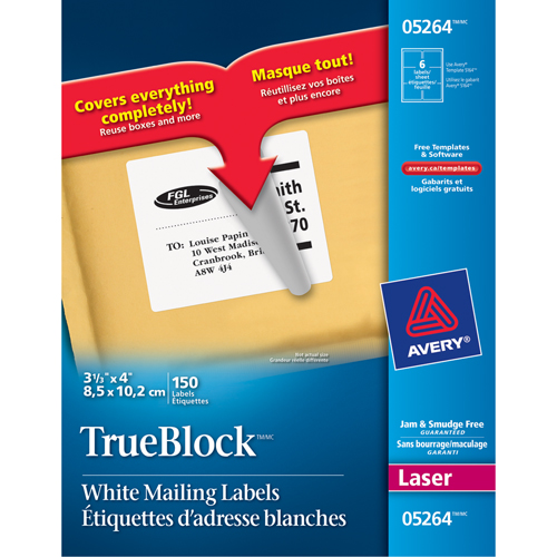 &eacute;tiquettes d'exp&eacute;dition au laser TrueBlock, 3-1/3" la x 4" la x Blanc OSI Industrial Sales