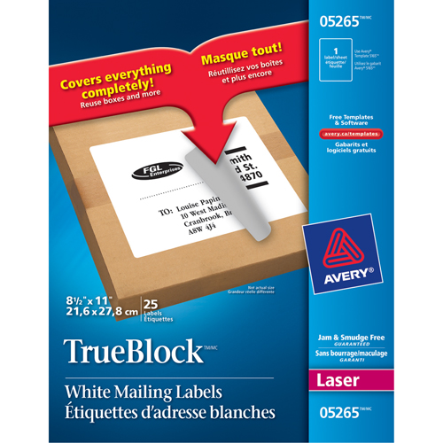 &eacute;tiquettes d'exp&eacute;dition au laser TrueBlock, 11" la x 8,5" la x Blanc OSI Industrial Sales