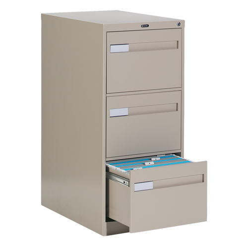Vertical Filing Cabinet with Recessed Drawer Handles, 3 Drawers, 18.15" W x 26.56" D x 40" H, Beige OSI Industrial Sales
