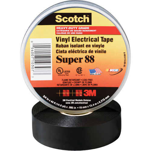 Rubans en vinyle Super 88 Scotch, 19 mm (3/4") x 20,1 m (66'), Noir, 8,5 mils OSI Industrial Sales