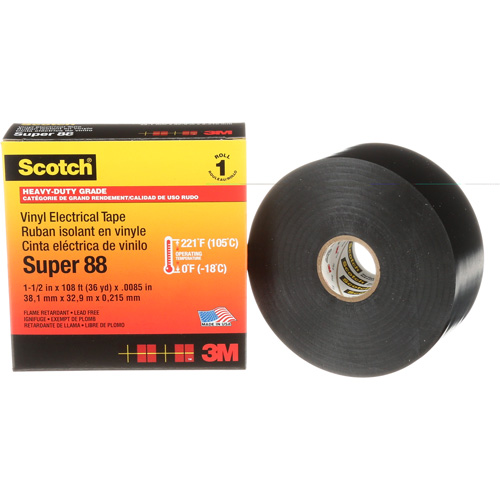 Ruban isolant en vinyle Super 88 Scotch, 38 mm (1-1/2") x 33 m (108'), Noir, 8,5 mils OSI Industrial Sales
