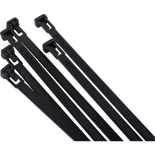 Re-Usable Cable Tie, 8" Long, 50 lbs. Tensile Strength, Black OSI Industrial Sales