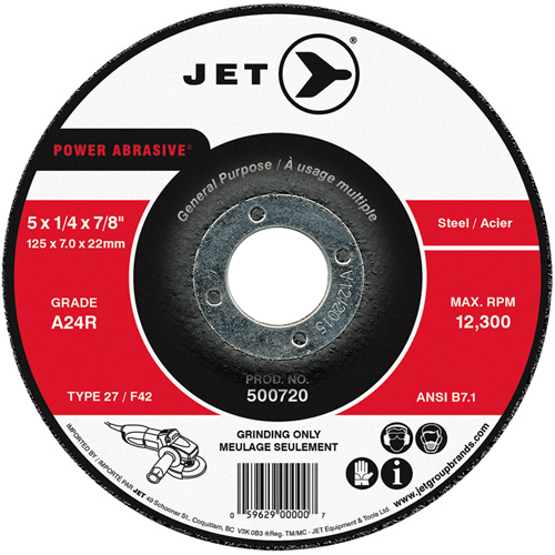 POWER ABRASIVE&reg; Grinding Wheel, 5" x 1/4", 7/8" Arbor, Type 27 OSI Industrial Sales