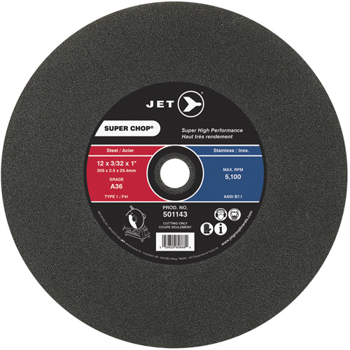Super Chop Cut-Off Wheel, 12" x 3/32", 1" Arbor, Type 1, 5100 RPM OSI Industrial Sales