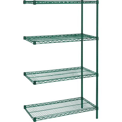 Heavy-Duty Green Epoxy Finish Wire Shelving, Add-On Kit, 4 Tiers, 36" W x 63" H x 24" D OSI Industrial Sales