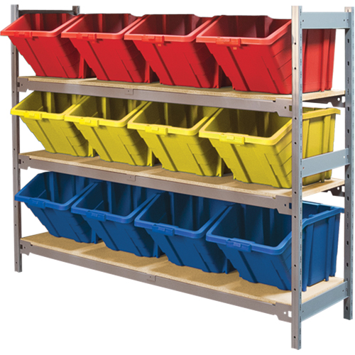 Wide Span Shelving with Jumbo Plastic Bins, Steel, Boltless, 800 lbs. Capacity, 66" W x 60" H x 18" D OSI Industrial Sales