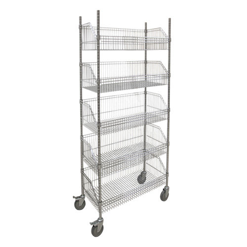 Chariot &agrave; tablette avec panier en treillis, Tiers 5, 48" la x 80" h x 24" p OSI Industrial Sales