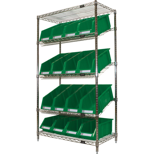 &eacute;tag&egrave;re en treillis m&eacute;tallique &agrave; tablettes inclin&eacute;es avec bacs, Tiers 5, 36" la x 63" h x 18" p OSI Industrial Sales