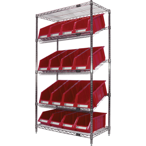 &eacute;tag&egrave;re en treillis m&eacute;tallique &agrave; tablettes inclin&eacute;es avec bacs, Tiers 5, 36" la x 63" h x 18" p OSI Industrial Sales