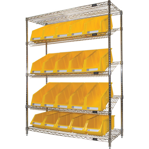 &eacute;tag&egrave;re en treillis m&eacute;tallique &agrave; tablettes inclin&eacute;es avec bacs, Tiers 5, 48" la x 63" h x 18" p OSI Industrial Sales